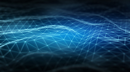 Abstract digital network connection on dark background 3D rendering