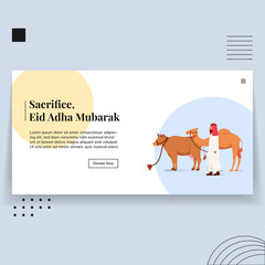Eid Adha Mubarak, Sacrifice Festival Illustration Landing Page
