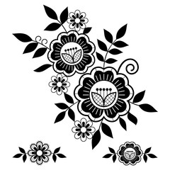Retro wedding lace vector single design set, monochrome ornamental pattern with roses, flowers and swirls, detailed lace motif