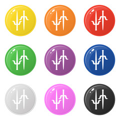 Sai weapon icons set 9 colors isolated on white. Collection of glossy round colorful buttons. Vector illustration for any design.