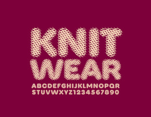 Vector creative emblem Knitwear with Uppercase Font. Decorative pattern Alphabet Letters and Numbers