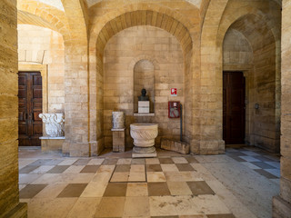 The Provincial Archaeological Museum in the Piazza Duomo of the ancient coastal city of Brindisi, Italy, in the Southern Puglia region. June 2019 - obrazy, fototapety, plakaty