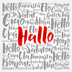 Hallo (Hello Greeting in German) word cloud in different languages of the world