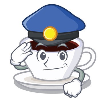 Police latte macchiato isolated with the mascot