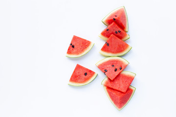 Summer fruit, Red watermelon slices on white background.