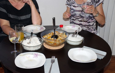 Obraz na płótnie Canvas Food from the wok on the table
