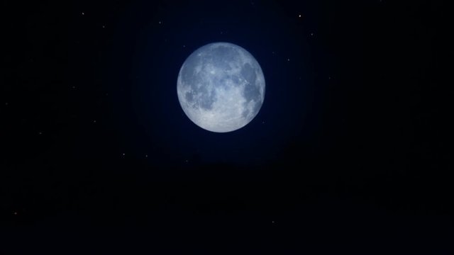 Flight toward full moon with timelapse clouds