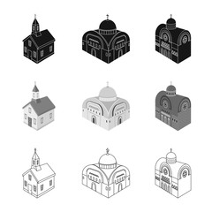 Isolated object of temple and historic symbol. Collection of temple and faith vector icon for stock.