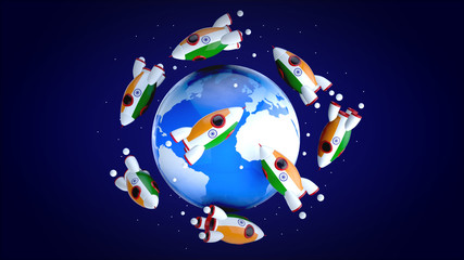 Fototapeta premium Rockets around the world - 3D Illustration