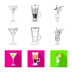 Isolated object of liquor and restaurant sign. Collection of liquor and ingredient stock vector illustration.