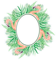 Watercolor frame with tropical leaves