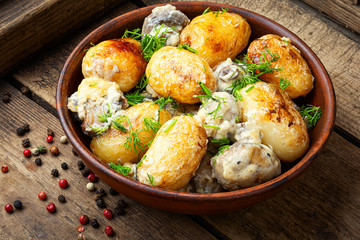 Fried potatoes with mushrooms
