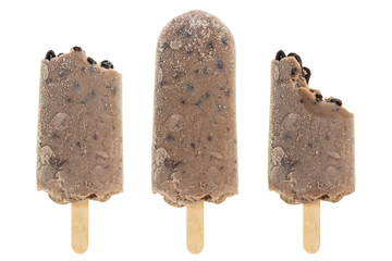set of bitten black beans popsicle isolated on white background
