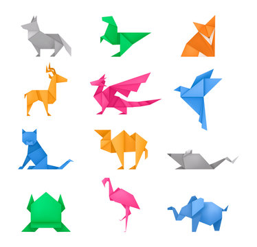 Origami animals different paper toys set vector