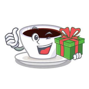With gift latte macchiato in the cartoos shape
