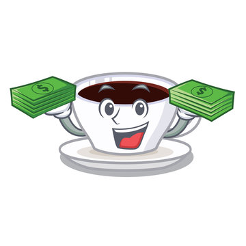 With money bag latte macchiato in the cartoos shape