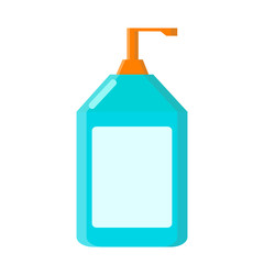 Blue bottle with liquid soap in flat style on white, stock vector illustration