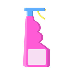 Pink bottle with liquid cleaner in flat style on white, stock vector illustration