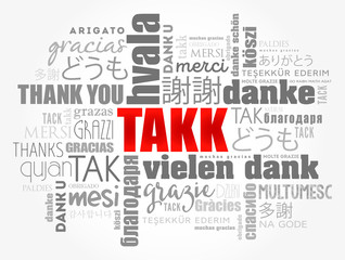 Fototapeta premium Takk (Thank You in Icelandic) Word Cloud in different languages