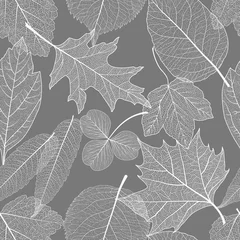 Foto op Plexiglas Grijs Naadloos patroon met bladeren. Vector illustratie.