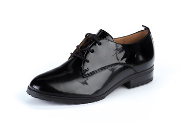 Black leather formal male shoes isolated on white background