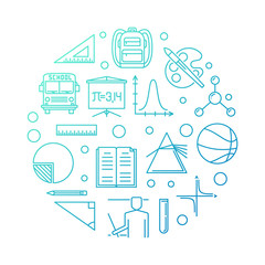 Back to School vector concept round minimal outline illustration on white background