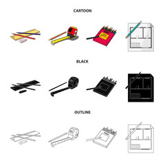 Isolated object of pencil and sharpen sign. Set of pencil and color vector icon for stock.