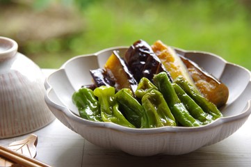 シシトウと茄子の甘辛煮　夏野菜の煮物　家庭料理