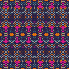 Ikat seamless pattern. Vector tie dye shibori print with stripes and chevron. Ink textured background. Patchwork print.