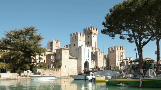 Port and castle of Sirmione, famous italian landmark in Garda Lake
