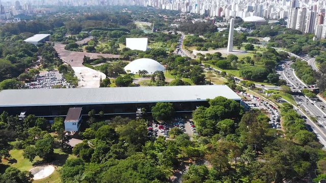 Ibirapuera park Sao Paulo, Brazil (aerial view, panorama, drone footage)