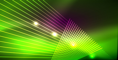 Naklejka premium Neon glowing lines, magic energy space light concept, abstract background wallpaper design
