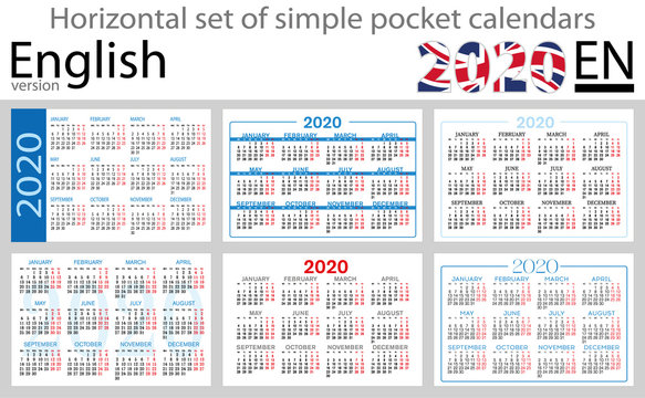 English horizontal pocket calendars 2020