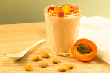  Apricot yogurt with apricot seeds, Close-up.