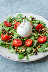 Burrata Cheese with Purslane Salad, Cherry Tomatoes, Pine Nuts and Roasted Walnuts.