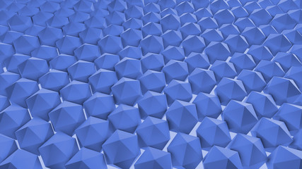 Abstract background of polygons. Tetrahedron. Blue color. 3D rendering