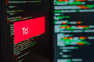 Programming language, Tcl inscription on the background of computer code.