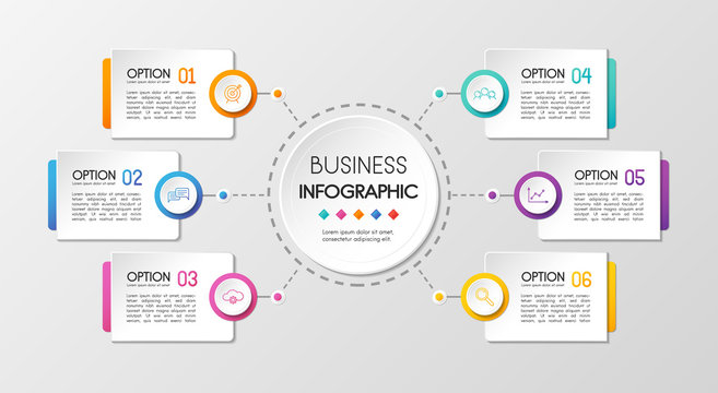 Business circle infograph with 6 steps. Vector