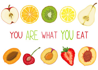 Vector card with natural fruit slices and text message
