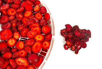 sliced strawberry on a fruit dryer rack