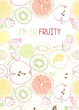 Vector card with natural fruit slices and text message