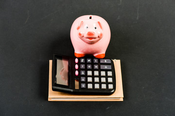 moneybox with calculator. Piggy bank. money saving. Accounting and payroll. capital management....