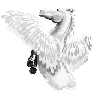 Pegasus digital art illustration isolated on white background
