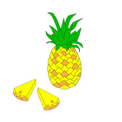 Cartoon  bright delicious pineapple with pieces of fruit