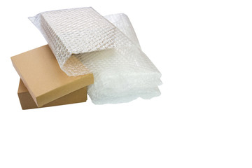 Bubbles covering the box by bubble wrap for protection product cracked  or insurance During transit -isolated white background copy space