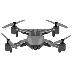 Air drone with video camera. Vector illustration on the theme of unmanned drone quadcopter.