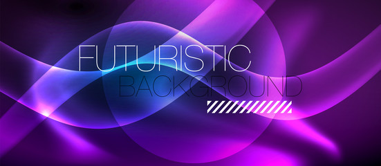 Neon glowing lines, magic energy space light concept, abstract background wallpaper design