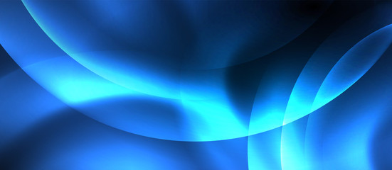 Blue neon bubbles and circles abstract background, futuristic magic techno design