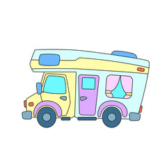 RV car or camper colorful vector illustration on white background. Summer travel transport. Travel vehicle