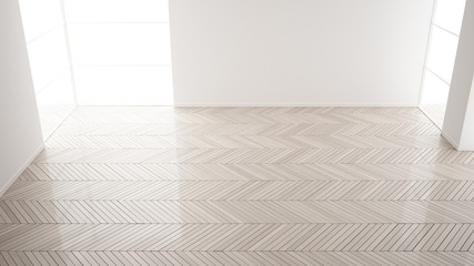 Empty room interior design, open space with white walls, modern style, parquet wooden floor, minimalist contemporary architecture, concept, mock-up, architecture idea, top view